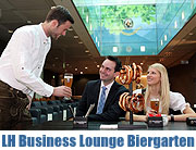 Erste Lufthansa Business Lounge mit modernem Biergarten am Flughafen München. Bayerisches Flair in der renovierten Business Lounge (Foto: Lufthansa)